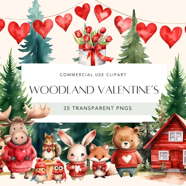 Woodland Valentines Clipart Cute Woodland Animals on Valentines Day Heart Clipart Heart Balloons Clipart Baby Animals Clipart Red Love PNG