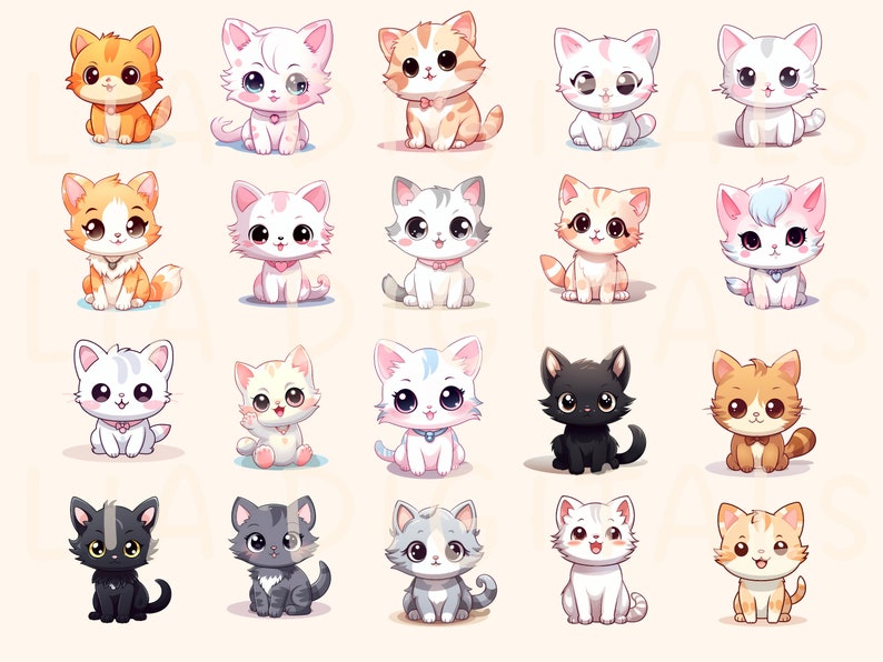 Cute Cat Clipart Kawaii Bundle for Animal Stickers Kawaii Clipart Wall ...