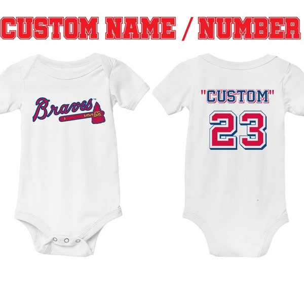Customized Atlanta Braves Personalized Baby Bodysuit - Infant Baby Romper Atl Sports Jersey for Newborn Kid Baseball Baby Shower Gift