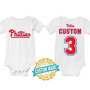 Personalized Philadelphia Phillies Baby Kids Bodysuit - Kids Custom Name # Jersey Outfit Baby Shower Gift Idea - Boys Girls Infant Tee