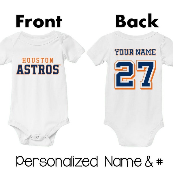 Personalized Houston Astros Baby Bodysuit - Kids Custom Name # Jersey Outfit Baby Shower Gift - Boys Girls Kids Clothes