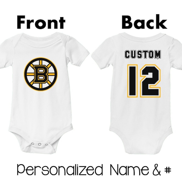 Personalized Boston Bruins Baby Bodysuit Custom Kids Jersey Name # Outfit Baby Shower Gift - Boys Girls Toddler Kids Clothes - Infant Tshirt