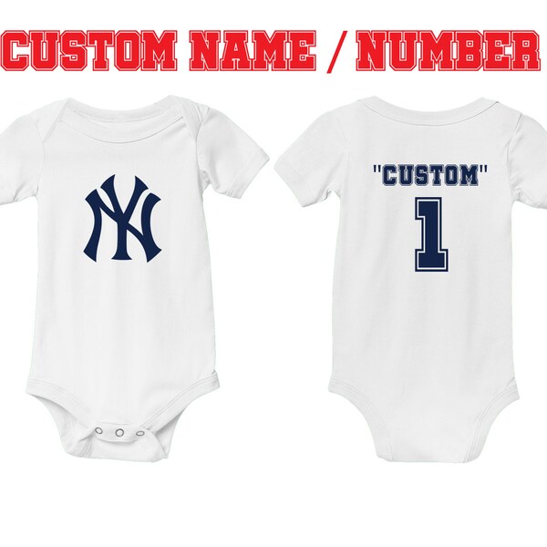 Personalized New York Baby Custom NYC Jersey Kids Bodysuit  Name # Outfit Baby Shower Gift - Boys Girls Toddler Kids Clothes - Infant Tshirt