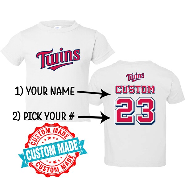 Minnesota Twins Personalized Toddler Tshirt Custom Baseball Jersey Name & Number Sports Front Back Custom Tee Boys Girls 2T 3T 4T Kids