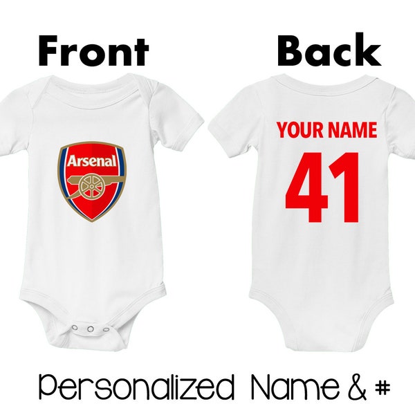 Personalized Arsenal F.C. Soccer Baby Bodysuit Custom Kids Jersey Name # Outfit Baby Shower Gift Infant Tee Boys Girls Toddler Kids Clothes