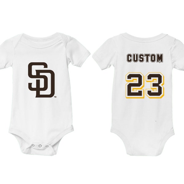 Personalized San Diego Baseball Kids Bodysuit Baby Custom Jersey Name # Baby Shower Gift - Boys Girls Toddler Kids Clothes - Infant Tshirt