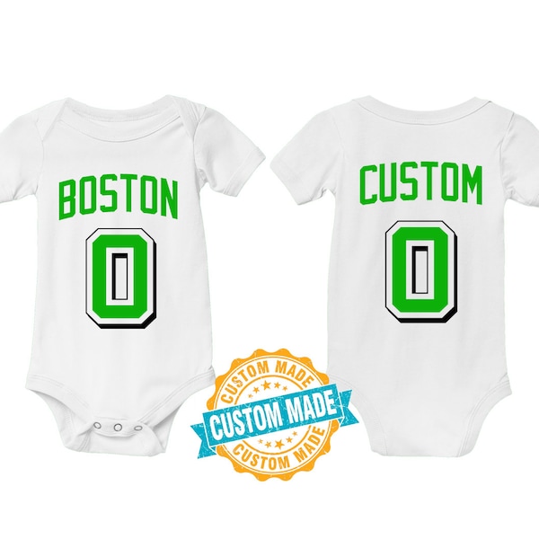 Personalized Boston Basketball Kids Custom Baby Bodysuit Jersey Name # Baby Shower Gift - Boys Girls Toddler Clothes - Infant Tshirt