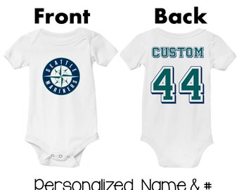 Personalized Seattle Baseball Newborn Infant Bodysuit Custom Jersey Name # Baby Shower Gift - Boys Girls Toddler Clothes - Kids Tshirt