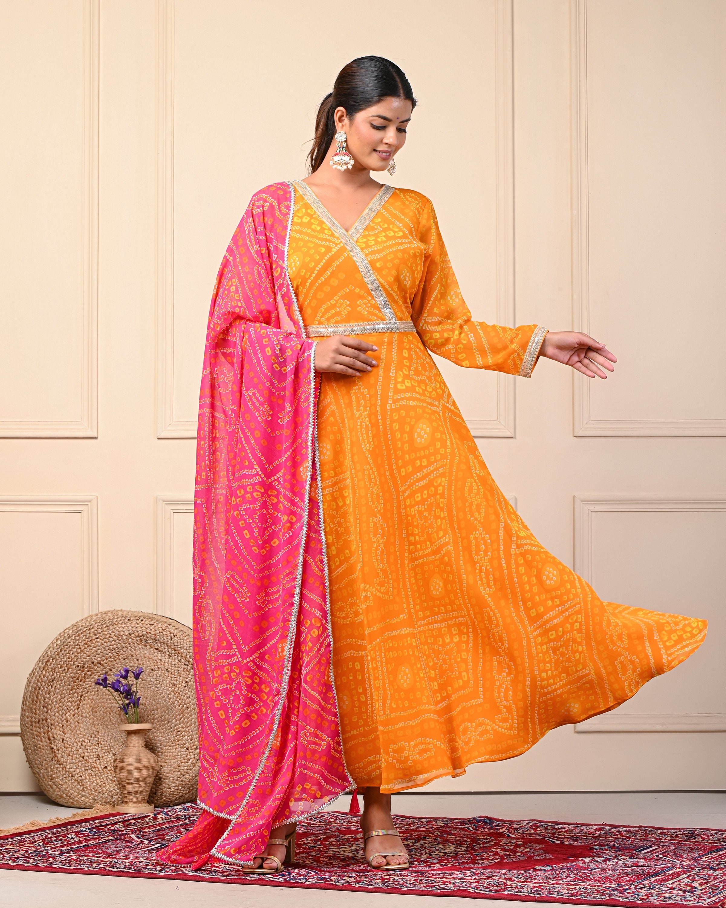Yellow Authentic Cotton Bandhani Print Kurti main image 1