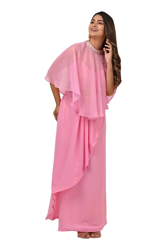open lace back dress Buy Indo Western Pink Silk Kurta Lehenga Set