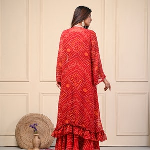 Girl Printed Bandhani Dhoti Cowl Set - Wine