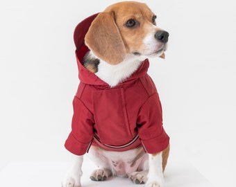 Dog Raincoat with Hood - Tribeca adjustable Velcro raincoat -  Red