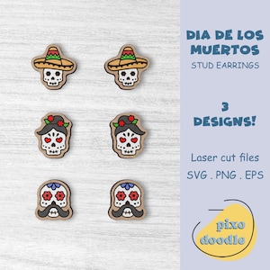 Dia de los muertos Ohrringe SVG Bundle | Mexikanische Kultur, mexikanisches Fest, Tag der Toten Ohrstecker Glühlampe bereit Laserschnitt Datei