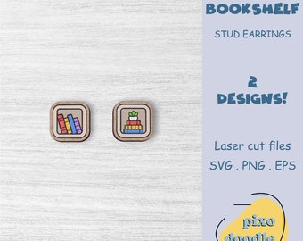 Bookshelf earrings SVG file | Cute books stud earrings glowforge ready laser cut file