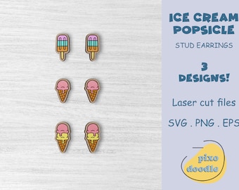 Ice cream popsicle stud earrings SVG file | Summer, beach, sweet treats earrings glowforge ready laser cut file