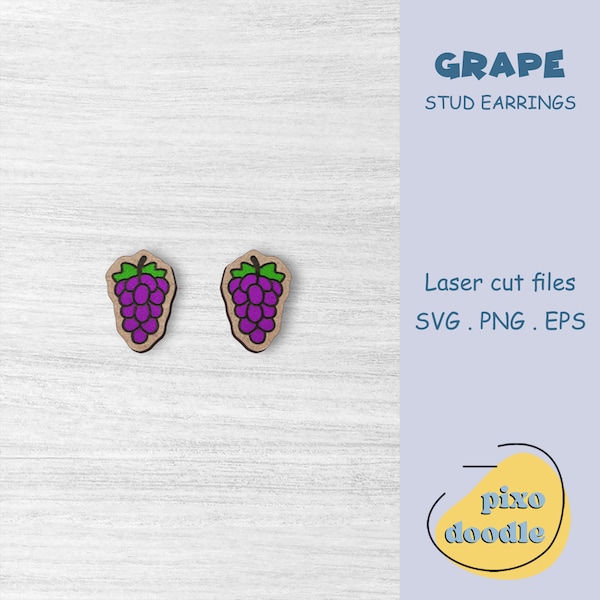 Grape earrings SVG file | Cute fruits, grapes stud earrings glowforge ready laser cut file