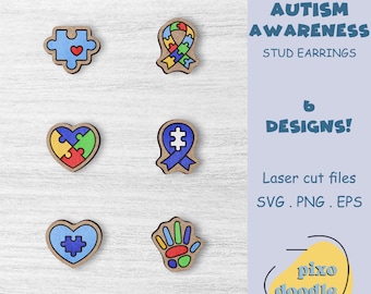 Autism awareness earrings SVG bundle | Autism symbols stud earrings glowforge ready laser cut file