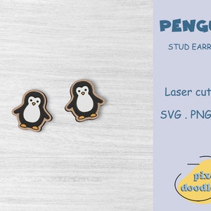 Lindos aretes de pingüino en archivo SVG / Lindos aretes de animales listos para cortar con láser Glowforge