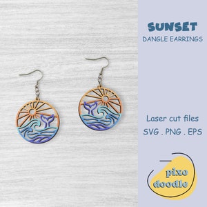 Sunset earrings SVG file | Ocean, summer, sea, sunset dangle earrings glowforge ready laser cut file | Earrings laser file