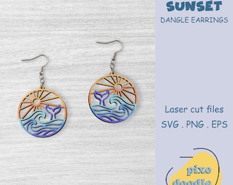 Archivo SVG de pendientes de puesta de sol / Pendientes colgantes de océano, verano, mar y puesta de sol, archivo de corte láser listo para Glowforge / Archivo láser de pendientes