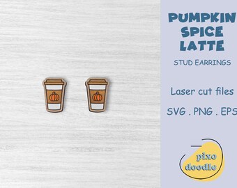 Archivo SVG de aretes con forma de café con leche y especias de calabaza / Archivo de corte láser listo para usar con glowforge para aretes de taza de café