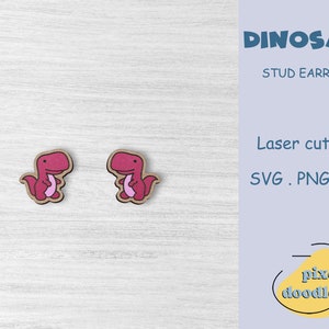 Dinosaur stud earrings SVG file | Cute dinosaur earring glowforge ready laser cut file