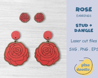 Rose Ohrringe SVG-Datei | Floral Glowforge bereit Laser gravierte Ohrringe Datei | Rose Ohrstecker Ohrringe und Ohrstecker