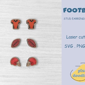 Football stud earrings SVG bundle | Sports, football, helmet, jersey earring glowforge ready laser cut file