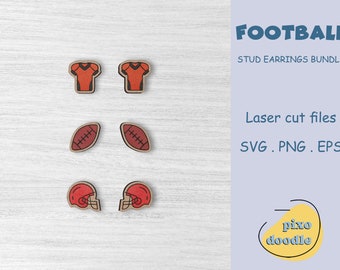 Pacote de brincos de futebol em SVG | Arquivo para corte a laser, compatível com Glowforge, para brincos com tema de esportes, futebol, capacete e camisa.