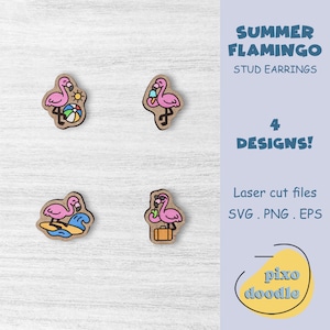 Summer flamingo earrings SVG bundle | Summer, beach, surf, travel, ice cream, cute flamingo stud earrings glowforge ready laser cut file