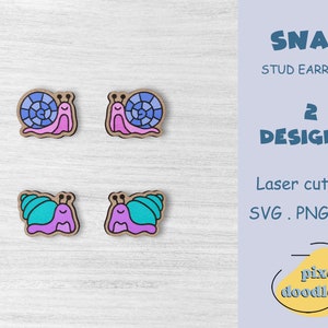 Cute snail stud earrings SVG file | Snail earring glowforge ready laser cut file