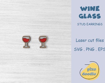 ワイングラスのスタッドピアス SVG ファイル | ワインタイムピアス GlowForge 対応レーザーカットファイル