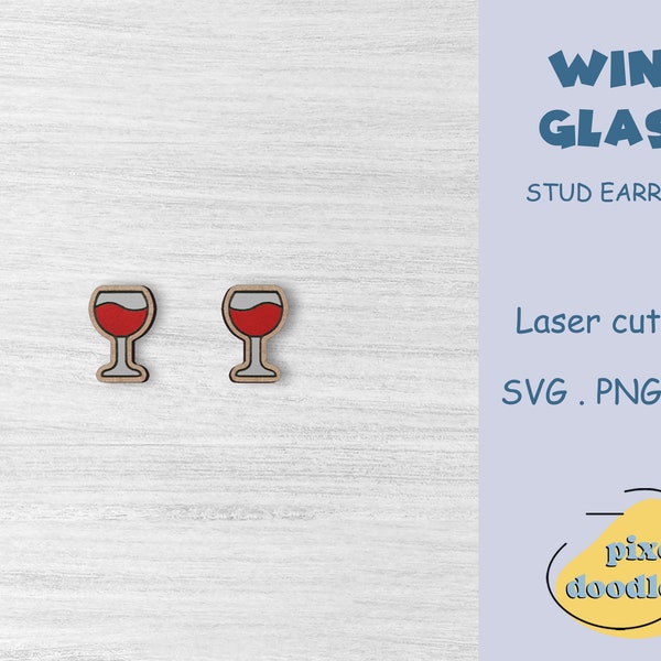 Wine glass stud earrings SVG file | Wine time earring glowforge ready laser cut file