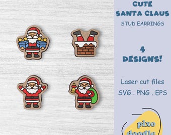 Cute Santa earrings SVG file | Christmas, winter, Santa Claus poses stud earrings glowforge ready laser cut file
