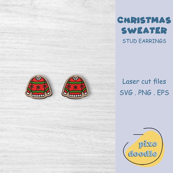 Christmas sweater earrings SVG file | Christmas, winter, ugly sweater stud earrings glowforge ready laser cut file