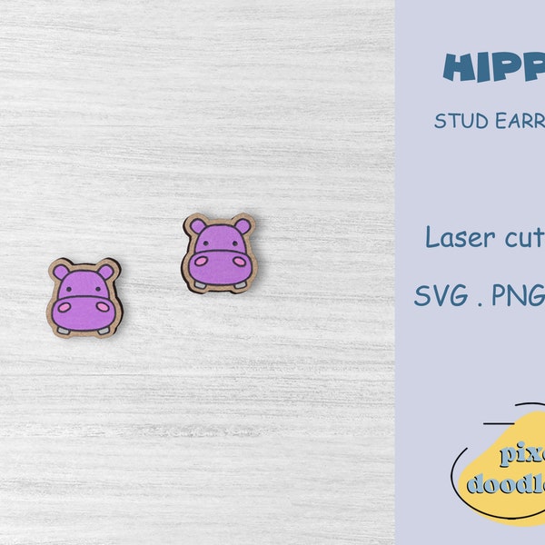 Cute hippo stud earrings SVG file | Safari animal earrings glowforge ready laser cut file