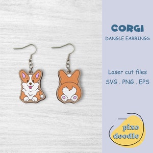 Corgis Ohrringe SVG-Datei | Süße Corgis Ohrhänger laser cut Datei | Süße Hundeohrringe SVG-Datei