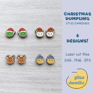 Christmas Dumpling  Stud Earrings SVG | 4 Holiday Squishy Laser Cut Files | Santa Elf Reindeer Bao Bun Glowforge