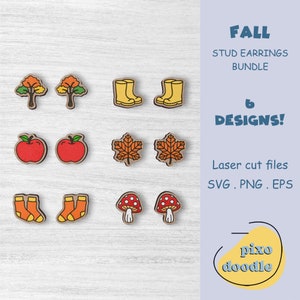 Herbst Ohrringe SVG Bundle | Herbst, Herbst, Regen Stiefel, Ahornblatt, Pilz, Apfel, Baum, Socke Ohrstecker Glühlampe fertig Laserschnittdatei