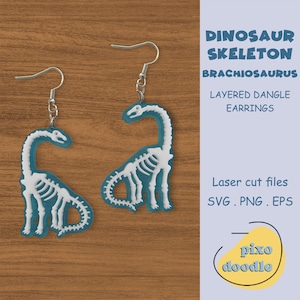 Dinosaurusskelet oorbellen SVG-bestand | Gelaagd dinosaurusskelet, fossiele hangoorbellen glowforge klaar lasergesneden bestand | Oorbellen laserbestand