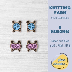 Knitting yarn earrings SVG file | Crochet earrings glowforge ready laser cut file