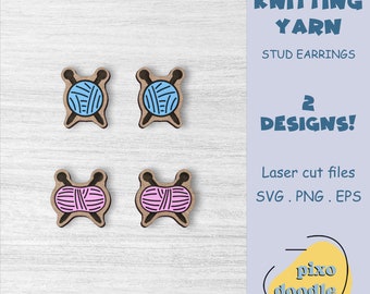 Knitting yarn earrings SVG file | Crochet earrings glowforge ready laser cut file