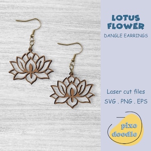 File SVG per orecchini a forma di fiore di loto / File per taglio laser semplice ed elegante per orecchini a forma di fiore Glowforge / File per taglio laser per orecchini Boho
