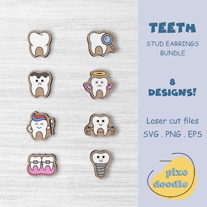 Brincos de dentes SVG bundle | Dentes fofos, Dentista, Brincos de pino de saúde dental glowforge arquivo de corte a laser pronto