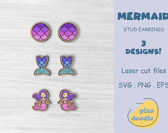 Archivo SVG de pendientes de sirena / Archivo de corte láser Glowforge para pendientes de cola de sirena / Archivo digital de pendientes de la Sirenita