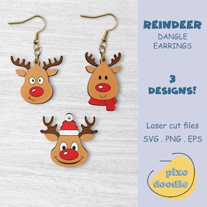 Weihnachten Rentier Ohrringe SVG-Datei | Einfache, niedliche Rentier-Ohrringe glühen geschmiedete Laserschnittdatei