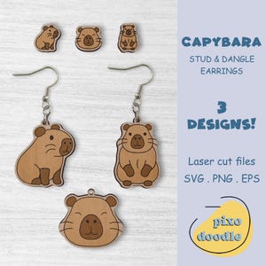 Archivo SVG de aretes de carpincho / Lindos aretes de carpincho con forma de botón y colgantes, archivo de corte láser listo para Glowforge / Archivo láser para aretes