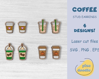 コーヒースタッドピアス SVG バンドル | コーヒーカップピアス GlowForge 対応レーザーカットファイル