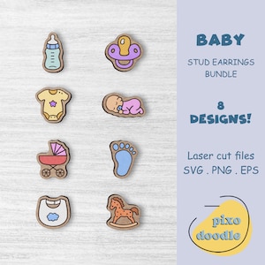 Paquete SVG de aretes para bebé / Lindos aretes tipo botón para bebé, recién nacido, baby shower, nueva mamá, archivo de corte láser listo para Glowforge