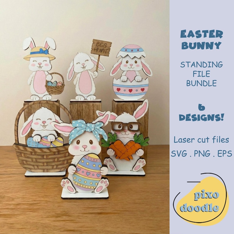 Easter Bunny SVG Bundle, Tiered Tray Decor Standing File, Laser Cut ...